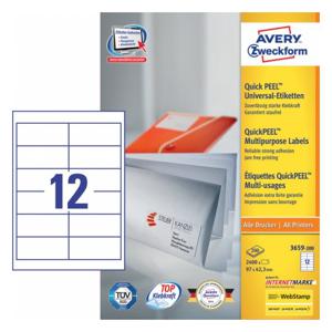 Avery 3659-200 etiket Afgeronde rechthoek Permanent Wit 2400 stuk(s)