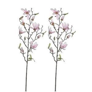 Mica Decorations Kunstbloem - 2x - magnolio beverboom - lichtroze - 80 cm