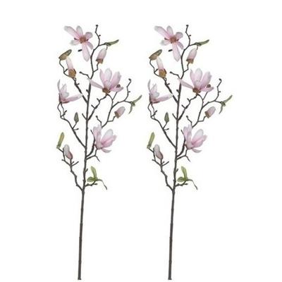 Mica Decorations Kunstbloem - 2x - magnolio beverboom - lichtroze - 80 cm