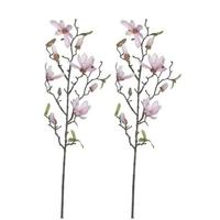 Mica Decorations Kunstbloem - 2x - magnolio beverboom - lichtroze - 80 cm