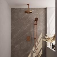 BRAUER Stripe Thermostatische Inbouw Regendouche - 3-weg - rechthoekig - 25cm douchekop - plafondarm - 3-standen handdouche - doucheslang - geïntegreerde glijstang - koper geborsteld PVD 5-GK-411
