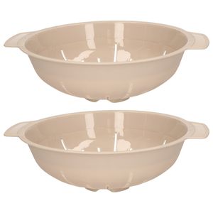 Keuken vergiet/zeef - 2x - kunststof - Dia 25 cm x Hoogte 8 cm - beige