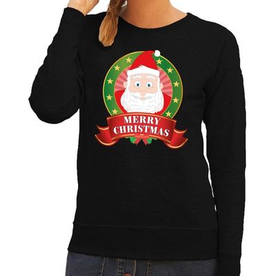 Foute kersttrui zwart Kerstman Merry Christmas voor dames