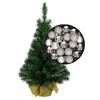 Mini kerstboom/kunst kerstboom H75 cm inclusief kerstballen zilver   - - thumbnail