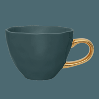 Good Morning kop Cappuccino / Thee Ø11 cm - Blauw Groen (set van 4)