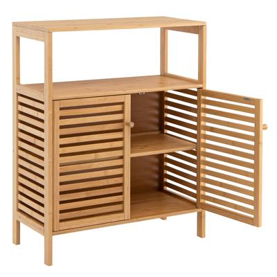 Badkamerkast Vrijstaand Bamboe Planchet met Open Planchet Vloerkast voor Badkamer Woonkamer Keuken 64 x 27,5 x 80 cm Natuur