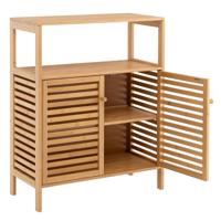 Badkamerkast Vrijstaand Bamboe Planchet met Open Planchet Vloerkast voor Badkamer Woonkamer Keuken 64 x 27,5 x 80 cm Natuur