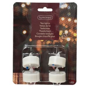 Lumineo LED kaarsjes theelichtjes - 4x stuks - wit   -