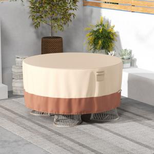 Ronde Terrasmeubelhoes 158/183/213cm Hoes voor Buitenstoelen en Tafel met Ventilatieopeningen Gespen en Trekkoorden Beige