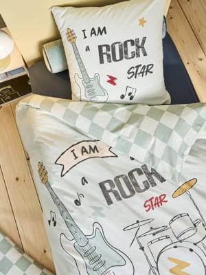 Bedset dekbedovertrek + kussensloop kind ROCK MUSIC saliegroen