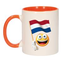 Smile Emoticon vlag Nederland mok/ beker oranje wit 300 ml