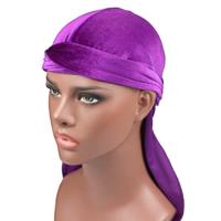 Fluweel tulband cap lange staart piraat Hat chemotherapie Cap (paars)