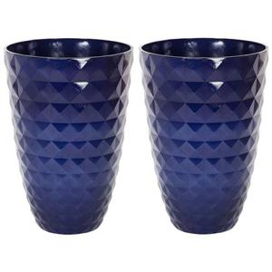 Beliani - FERIZA III - Bloempot set van 2 - Blauw - Klei-vezelmengsel