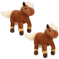 2x Pony speelgoed artikelen paardje knuffelbeest bruin 26 cm - thumbnail
