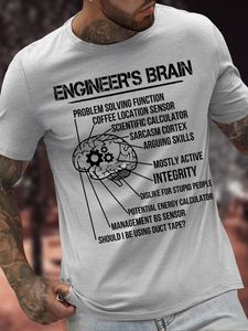 Men's Engineer's Brain Problem-Solving Function Coffee Location Sensor Funny Graphic Printing Text Letters Casual Cotton T-Shirt