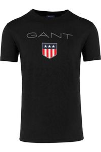 GANT Regular Fit T-Shirt ronde hals zwart, Bedrukt