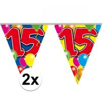 2x Leeftijd versiering vlaggenlijnen 15 jaar 10 meter - thumbnail