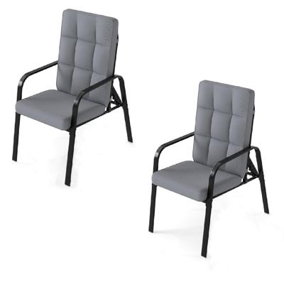 Set van Twee Terrasstoelen met Verstelbare Rugleuningen Voorzien van Afneembare Kussens en Metalen Armleuningen