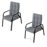 Set van Twee Terrasstoelen met Verstelbare Rugleuningen Voorzien van Afneembare Kussens en Metalen Armleuningen