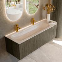 Badmeubel Mondiaz Kurve-Dlux | 145 cm | Meubelkleur Shadow | Wastafelkleur Meli | Solid surface | Wasbak linker zijde spoelbak | 2 kraangaten