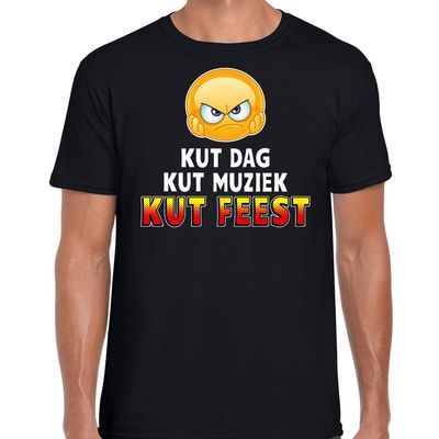 Funny emoticon t-shirt - Kut dag - kut muziek - kut feest - zwart - heren