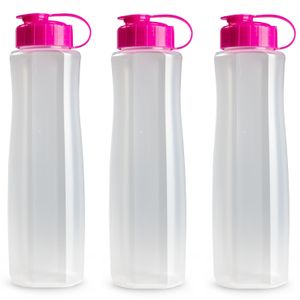 3x stuks kunststof waterflessen 1500 ml transparant met dop roze