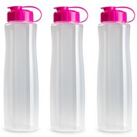 3x stuks kunststof waterflessen 1500 ml transparant met dop roze