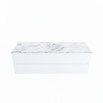 MONDIAZ VICA-DLUX 150cm badmeubel onderkast Talc 2 lades. Inbouw wastafel CLOUD midden zonder kraangat, kleur Glace.