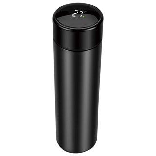 Thermosfles RVS zwart 450 ml met thermometer en theefilter
