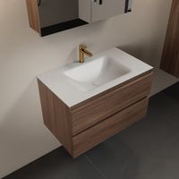 MONDIAZ AIVY 80cm badmeubel Mocha, wastafel Talc solid surface midden 1 kraangat met spiegelkast (AI-351171TALC-SI - AI-M80MOMI - AI-C80MOMI) - thumbnail