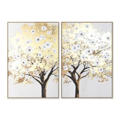 Schilderij Home ESPRIT Bruin Grijs Gouden Boomstructuur Modern (2 Stuks)