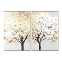 Schilderij Home ESPRIT Bruin Grijs Gouden Boomstructuur Modern (2 Stuks)