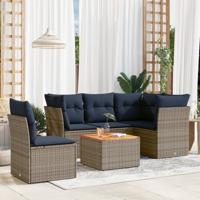 6-delige Loungeset met kussens poly rattan grijs