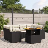 7-delige Loungeset met kussens poly rattan zwart