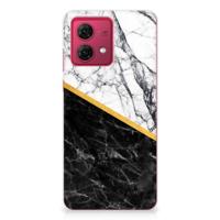 Motorola Moto G84 | TPU | Siliconen hoesje | Marmer Wit Zwart - Origineel Cadeau Man
