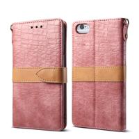 Splicing kleur krokodil textuur PU horizontale Flip lederen case voor iPhone 6/6S met portemonnee & houder & kaartsleuven & Lanyard (roze)
