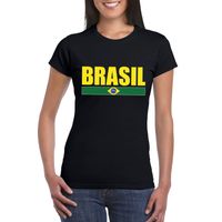 Zwart/ geel Brazilie supporter t-shirt voor dames - thumbnail