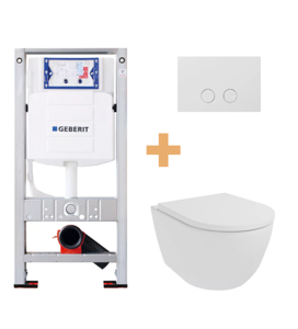 Luca Varess Moreno hangend toilet mat wit randloos SilentFlush met Geberit UP320 Sigma inbouwreservoir, Burda frame en bedieningspaneel