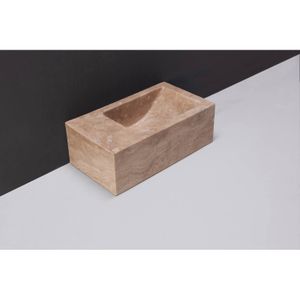 Fontein Forzalaqua Venetia Xs Travertin Gezoet Met Kraangat Links 29X16X10 cm