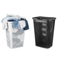 Wasmand Ventilation - met deksel - 2x - wit en zwart - 50 liter - 61 x 43 cm