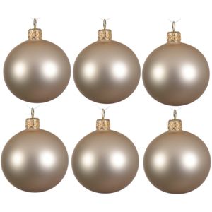 6x Licht parel/champagne glazen kerstballen 8 cm mat