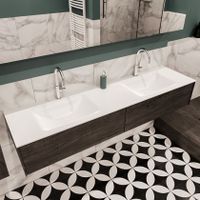 Mondiaz Lush Cloud badmeubel eiken donker bruin 180 cm 2 lades solid surface dubbele spoelbak 2 kraangaten Mondiaz Lush Cloud badmeubel eiken donker bruin 180 cm 2 lades solid surface dubbele spoelbak 2 kraangaten