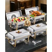 VEVOR Chafing Dish Set Voedselwarmer Roestvrij Staal 7,5L 4 Bakken Goud Buffet