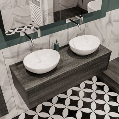 Mondiaz Lush Barco badmeubel eiken Dark brown 120 cm 1 lade mdf 2 waskommen beide zijden zonder kraangat