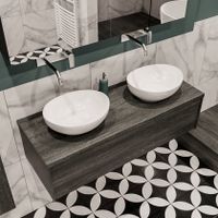 Mondiaz Lush Barco badmeubel eiken Dark brown 120 cm 1 lade mdf 2 waskommen beide zijden zonder kraangat