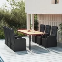 7-delige Tuinset poly rattan en massief acaciahout zwart