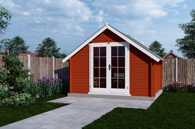 Interflex 3530K Blokhut 350x300 cm 28 mm vuren gecoat- Zadeldak- Hout- Interflex