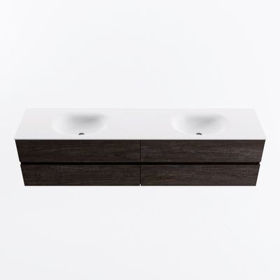MONDIAZ VICA 200cm badmeubel onderkast Dark Brown 4 lades. Wastafel MOON dubbel 2 kraangaten, kleur Talc.