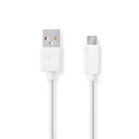 USB-Kabel | USB 2.0 | USB-A Male | USB-C Male | 480 Mbps | Vernikkeld | 1.00 m | Rond | PVC | Wit