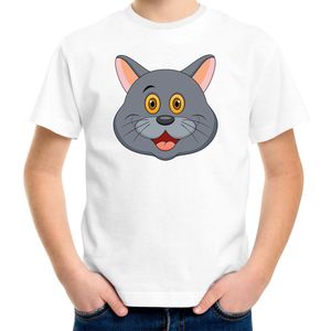 Cartoon kat t-shirt wit voor jongens en meisjes - Cartoon dieren t-shirts kinderen